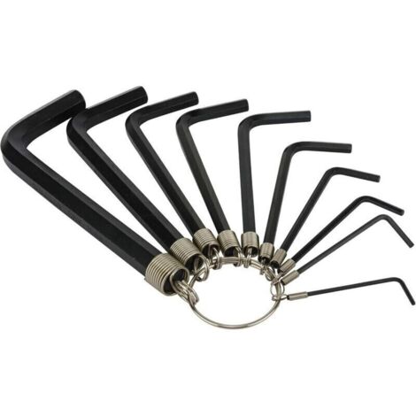 Clés Allen hexagonales (10 pièces) avec anneau porte-clés – Acier trempé, dimensions 1,5 à 10 mm – Lot complet professionnel (1/3)