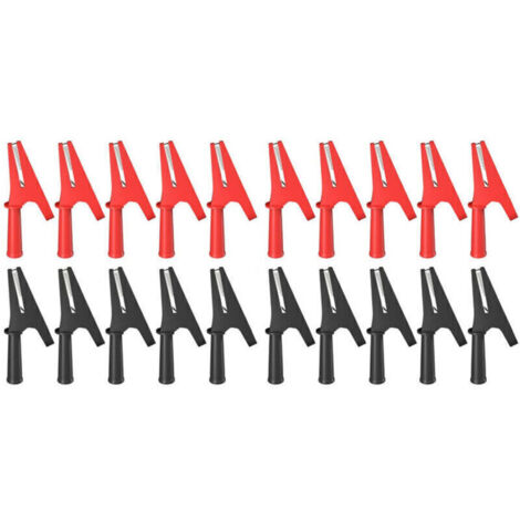 Pinces Crocodile Isolées 30 A – Lot de 20 Pièces Rouges et Noires avec Fiche Banane 4 mm pour Tests Batterie Auto (1/4)