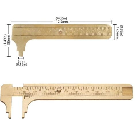 Pied à coulisse de poche en laiton – Lot de 2 pièces, précision mm/cm, règle coulissante portable pour bricolage, mécanique et atelier (1/3)