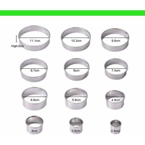 Emporte-pièces ronds en acier inoxydable – Lot de 12 cercles pâtisserie pour biscuits, pâtes à sucre et gâteaux