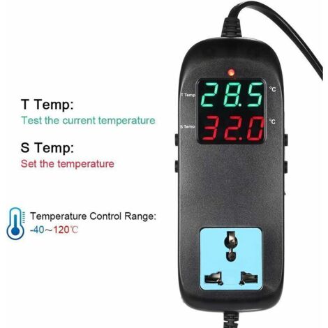 Thermostat numérique avec prise intégrée – Affichage LCD clair, réglage précis de la température, compatible toutes prises françaises (1/3)