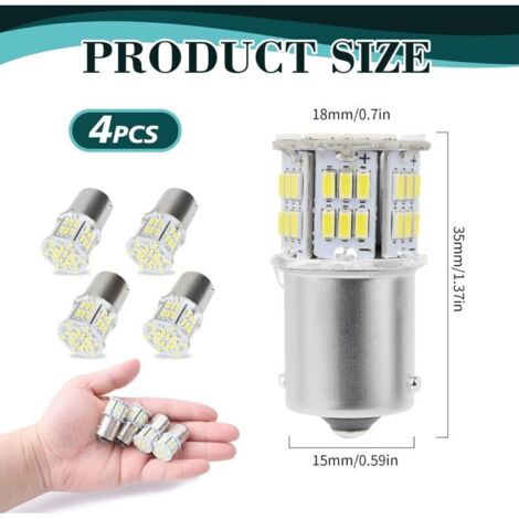 Ampoules LED 1157 Blanches 6000–7000 K, 4 pièces, 12–24 V, P21/5W, 1214 lm, pour feux stop, clignotants et feux arrière (1/3)