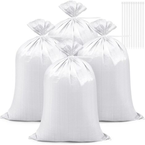 Sacs anti-inondation en polypropylène tissé – 30 unités de 45 x 75 cm, blancs, avec 30 liens pour déchets de jardin (1/4)