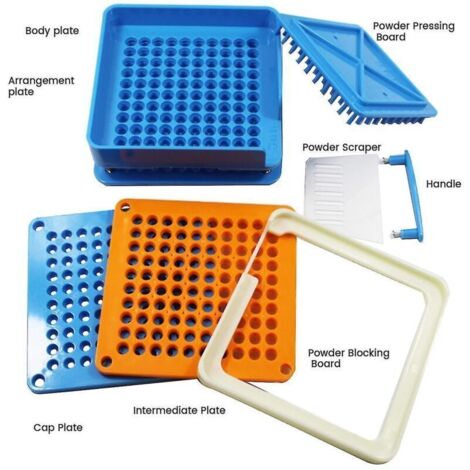 Plateau de remplissage de gélules – 100 emplacements, en acier inoxydable alimentaire, compatible avec machines standard (1/3)