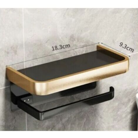 Porte-papier mural sans perçage pour salle de bain – Double rouleau noir et or, acier inoxydable, design élégant et moderne (1/4)