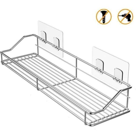 Étagère adhésive sans perçage pour salle de bain ou cuisine – Double niveau en acier inoxydable, 35 x 12,5 x 8 cm (1/4)