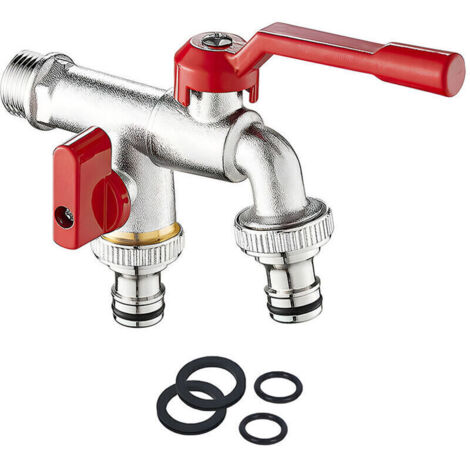 Robinet mural double en laiton 3/4" – idéal pour jardin, lave-linge et récupérateur d’eau – anti-rouille & antigel (1/4)