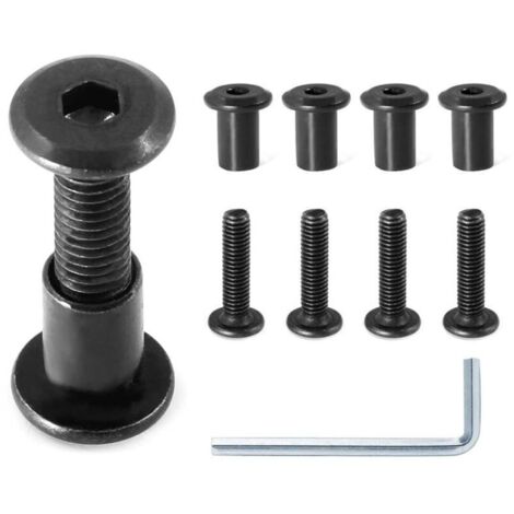 Vis de fixation pour meubles – Lot de 10 paires (20 pièces) M6 × 25 mm, tête hexagonale noire avec clé Allen, écrous à barillet (1/4)