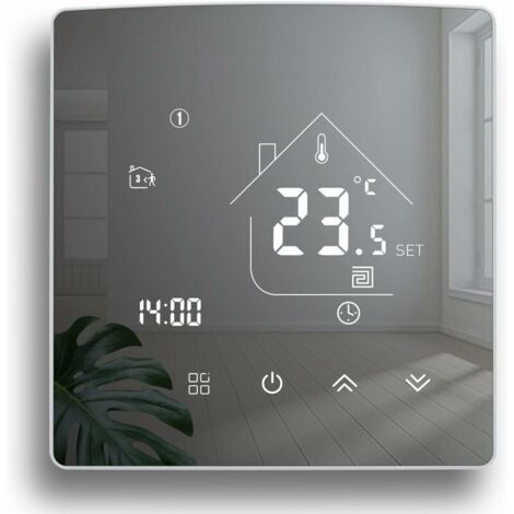 Thermostat mural numérique programmable pour chauffage eau et sol – 3 A, écran miroir, affichage clair (1/4)