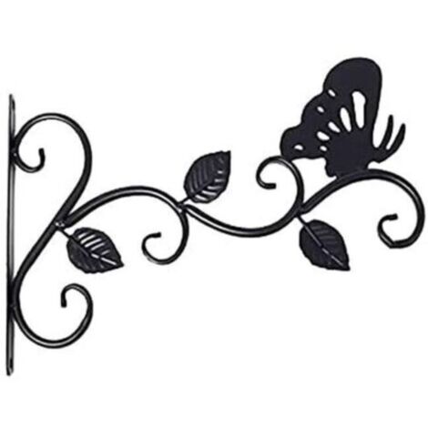 Support mural pour plantes en métal noir anti-rouille, forme de papillon, 30 cm, lot de 1 (1/4)