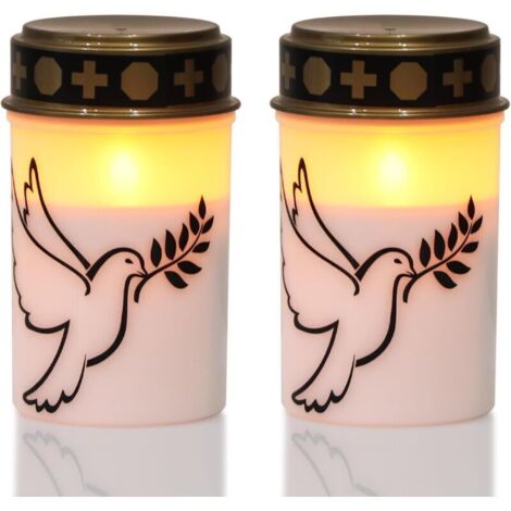 Bougie funéraire LED blanche clignotante sans flamme, étanche, pile incluse – Lot de 2 colombes pour cimetière (1/4)