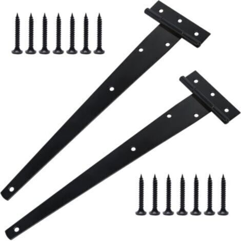 Charnières en T robustes galvanisées – Lot de 2 pièces de 300 mm pour portes de grange et fenêtres en bois (1/4)