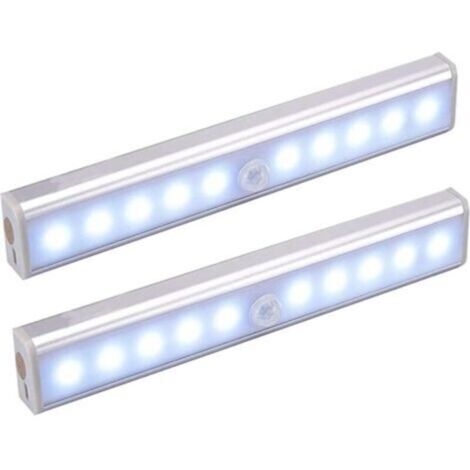 Lampe détecteur de mouvement intérieur sans fil – Lot de 2, 10 LED rechargeables USB avec aimant intégré, idéales pour placards (1/4)