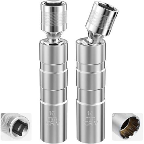 Clé à bougies magnétique 14 mm et 16 mm – 2 pièces en acier trempé haute précision, paroi fine pour accès facile (1/4)