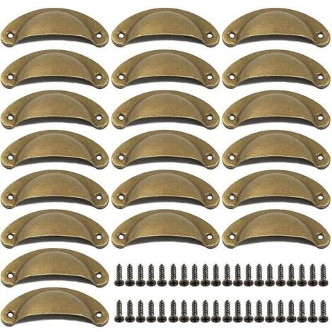 Poignée de porte intérieure en forme de coquille vintage – Lot de 20 boutons d’armoire en métal avec finition vieillie (1/4)