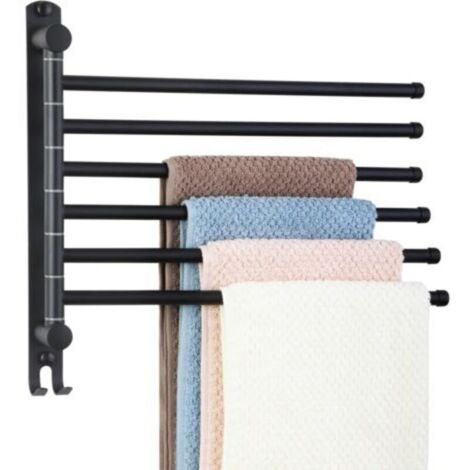 Porte-serviettes mural 6 barres pivotantes 180° en acier inoxydable SUS304 – Noir, idéal pour salle de bain et cuisine (1/4)