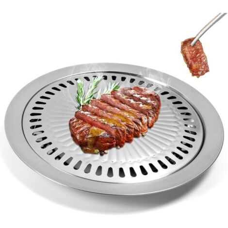 Plaque de cuisson coréenne ronde en acier inoxydable antiadhésive, idéale pour barbecue au charbon (1/4)