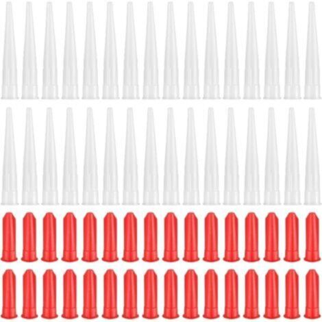 Embouts de cartouche en silicone – Lot de 32 buses de calfeutrage réutilisables avec bouchons rouges pour mastic et silicone (1/4)