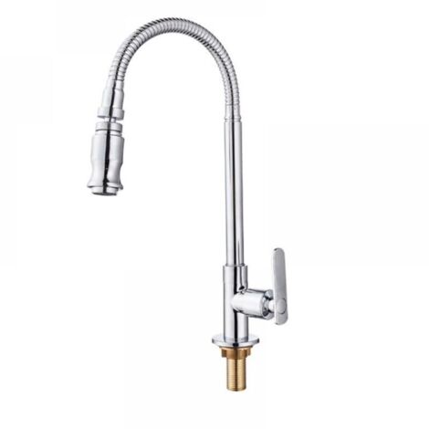 Robinet de cuisine pivotant 360° en acier inoxydable avec tuyau flexible – Eau froide – Idéal buanderie, jardin ou petite cuisine (1/4)