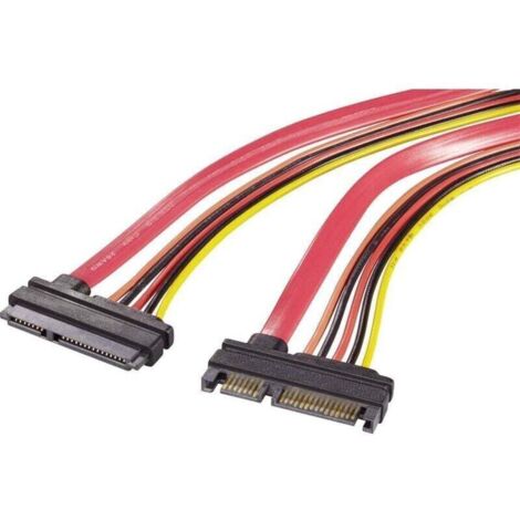 Câble d’alimentation SATA 0,20 m pour disque dur – Connecteur mâle/femelle 7+15 broches – Rouge/Orange/Noir/Jaune – Réf. W252011 (1/2)