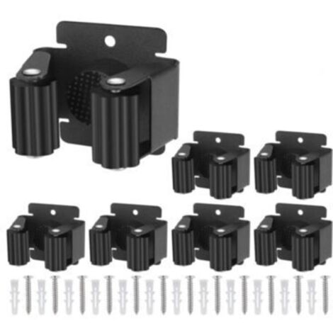Lot de 6 supports muraux noirs robustes pour balais à franges – rangement mural polyvalent pour outils de jardin et cuisine (1/4)
