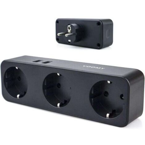 Multiprise murale 5-en-1 avec 3 prises classiques + 2 ports USB, 4000 W, noir – idéale maison, bureau et voyage (1/4)