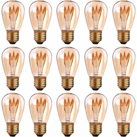 Lot d’ampoules LED E27 vintage à filament spiral ST45/S14, 3 W, lumière ambrée 2200 K dimmable, blanc très chaud – 15 pièces (1/4)