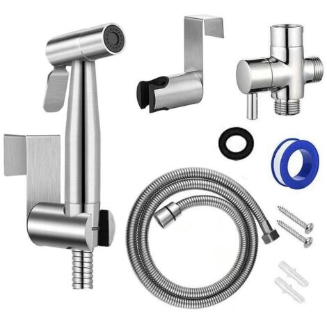 Pulvérisateur bidet pour WC – Double jet (pulvérisation + flux continu) – Commande par curseur + Régulation pression – Acier inoxydable (1/4)