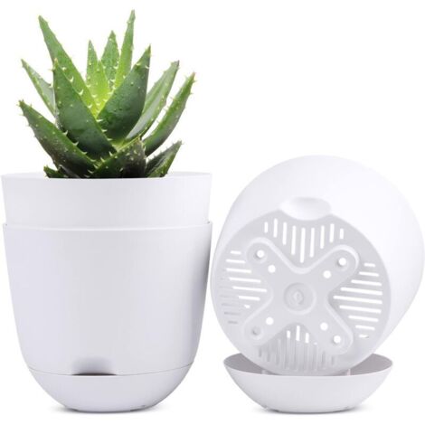 Pots de fleurs autonomes avec système d’arrosage intégré – Blanc, 13 cm, lot de 3, pour intérieur et extérieur (1/4)