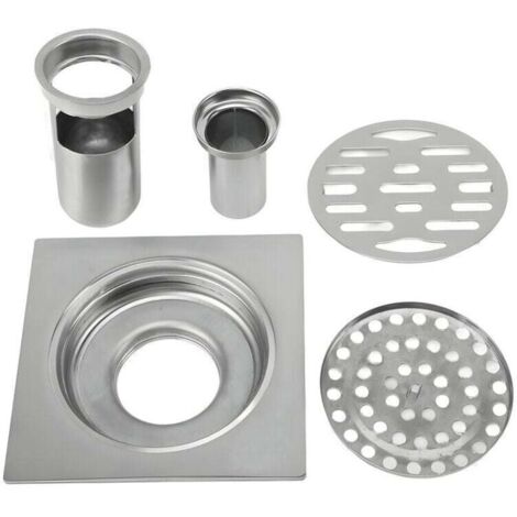 Drain de douche carré en inox 4,3" anti-colmatage – étanche, sans odeur, compatible tuyaux 50/75 mm pour salle de bain & buanderie (1/4)