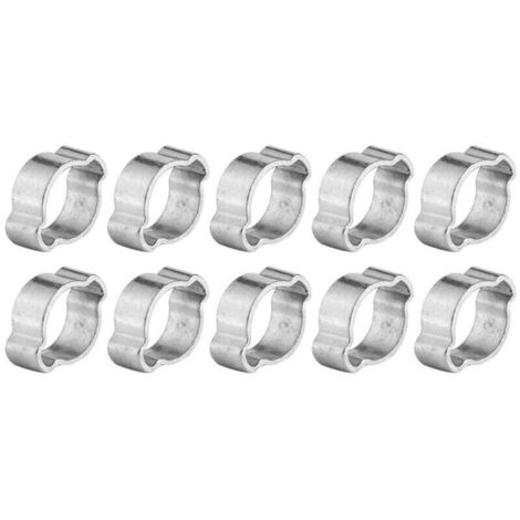 Colliers de serrage à deux oreilles en fer galvanisé zingué – Lot de 10, compatibles tuyaux essence (Ø 9–11 mm), diamètre réglable 5–23 mm (1/4)
