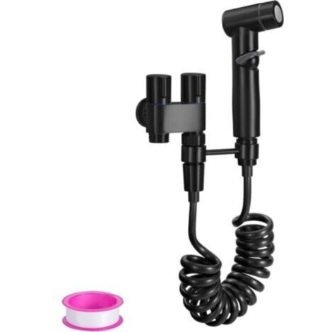 Douchette WC manuelle pour bidet – acier inoxydable noir, tuyau ABS, kit complet hygiène personnelle et nettoyage animal (1/4)