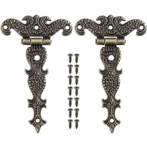 Charnières en bronze rétro pour meubles – Lot de 2 charnières en alliage de zinc avec vis, idéales pour boîtes à bijoux et placards (1/4)