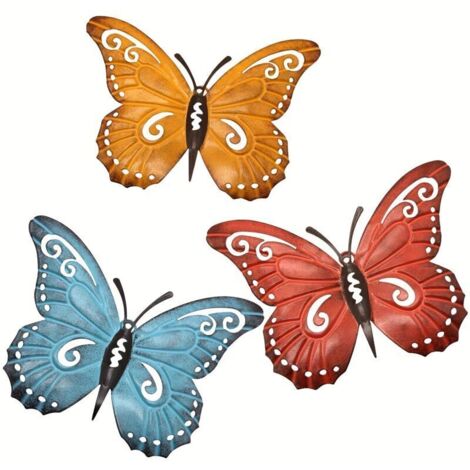 Sculptures murales en métal – Papillons décoratifs 3 pièces pour intérieur et jardin, design artistique élégant (1/4)