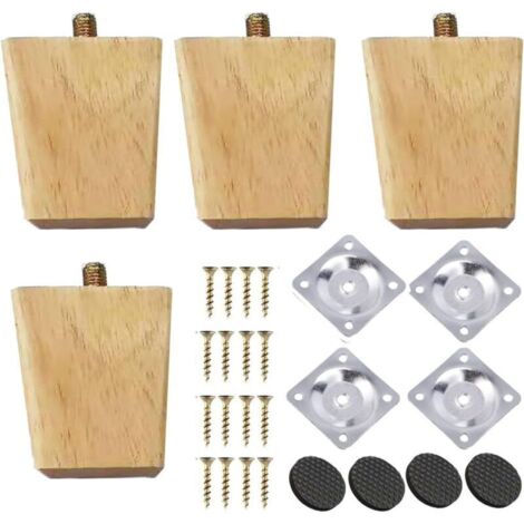 Pieds de meuble en bois massif – Lot de 4 pour table, canapé, lit ou armoire – Design moderne et stable – Hauteur 15 cm (1/4)