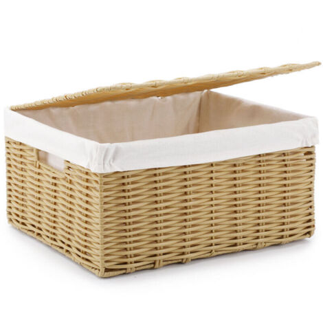 Panier à linge pliable en rotin synthétique tressé main, avec couvercle et poignées – Corbeille de rangement élégante et fonctionnelle (1/4)