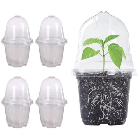 Godets de semis en plastique transparent – Lot de 20 pièces de 10 cm avec dôme d’humidité et trous de drainage (1/4)