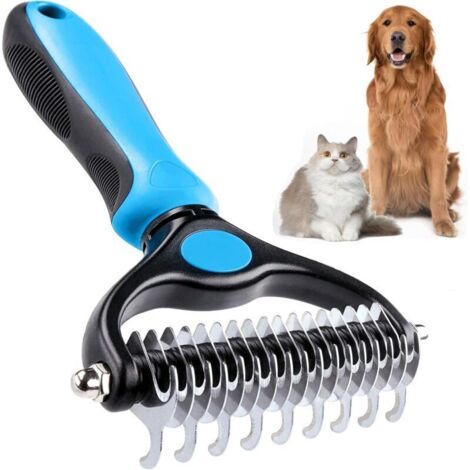 Brosse démêlante double face pour chien – réduit la perte de poils, râteau à sous-poil efficace, manche ergonomique, 2 tailles disponibles (1/4)