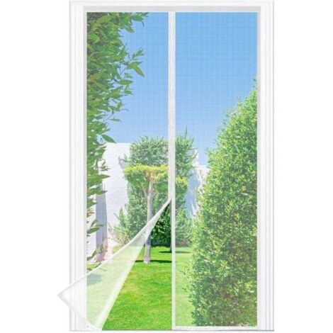 Moustiquaire pour Porte ou Fenêtre 90 x 210 cm – Rideau Anti-Mouches à Fermeture Automatique, Maille Fine Blanche (1/4)