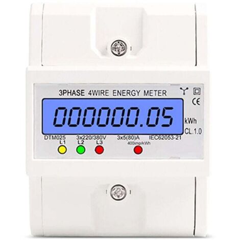 Disjoncteur DIN 4 fils + compteur énergie électronique 380 V CA, 5–80 A, affichage LCD rétroéclairé, montage rail standard (1/4)