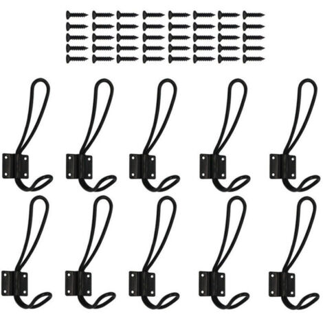 Patères Murales en Métal Rétro Noir – Lot de 10 Crochets Porte-Manteaux Robustes avec Vis d’Installation (1/4)