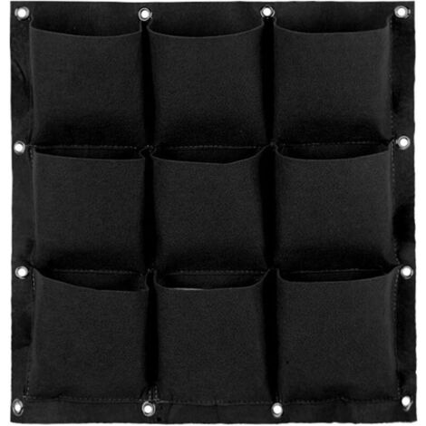 Sac de culture mural suspendu pour plantes d’intérieur/extérieur – 9 poches, noir, en tissu résistant, format vertical (1/4)