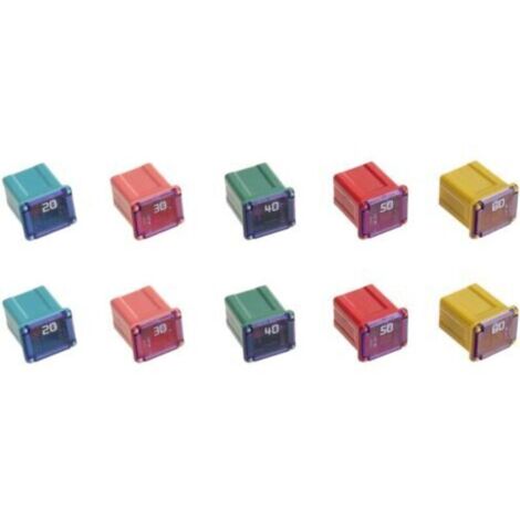 Kit de 12 fusibles automobiles carrés 12–24 V (20 A à 60 A, 2 pièces par valeur, plastique résistant) (1/4)