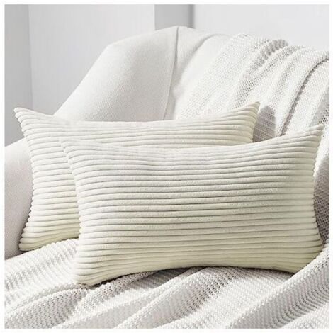 Housses de coussin lombaire 30x50 cm – Lot de 2 en velours côtelé infroissable à motif rayé, épaisseur 2 cm (1/4)