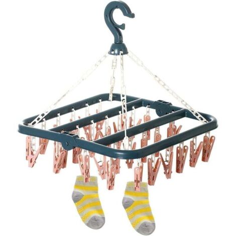 Étendoir à chaussettes avec 32 pinces en plastique robuste – Support pratique pour sous-vêtements et chaussettes, usage intérieur/extérieur (1/4)
