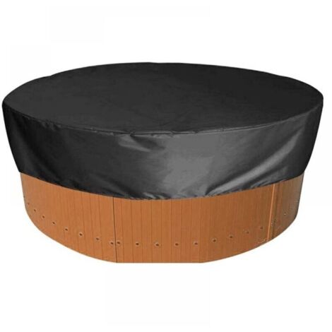 Housse de protection ronde pour jacuzzi – 190 x 30 cm, noir, tissu Oxford 190T imperméable & UV, coupe-vent (1/4)