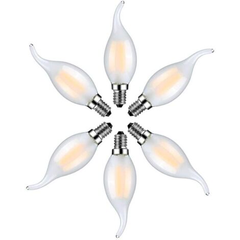 Ampoules LED Flamme E14 4 W, Blanc Chaud 2700 K, Verre Dépoli, Lot de 6 pour Lustres et Appliques (1/4)