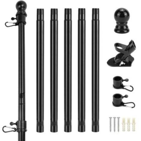 Kit de porte-drapeau extérieur en métal 180 cm avec support mural, tête articulée et anneau rotatif – inclinaison 45°/90°, longueur ajustable (1/4)