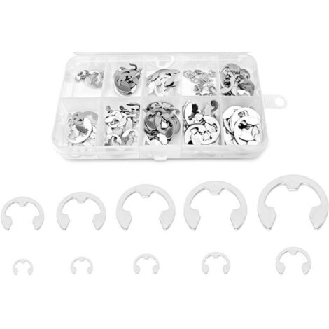 Circlips intérieurs en acier inoxydable – Lot de 130 pièces (E-clips, anneaux de retenue externes) avec boîte de rangement (1/4)