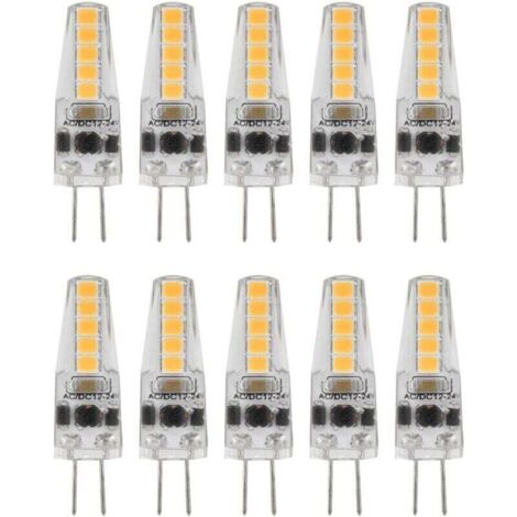 Ampoules LED G4 2 W 3000 K dimmables – Lot de 10, compatibles 12–24 V CA, lumière chaude pour lustres, plafonniers et lampes de table (1/4)